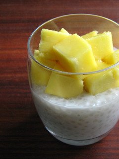A picture of Coconut Milk Sago Pudding with Mango.