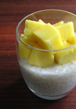A picture of Coconut Milk Sago Pudding with Mango.