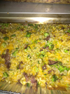 A picture of Bacon broccoli cheesy mac.
