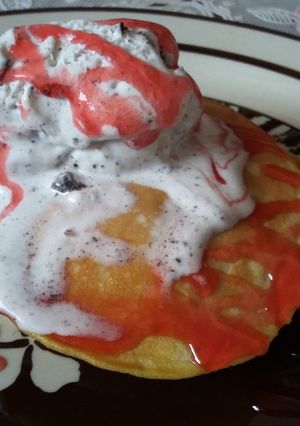Foto resep Pancake (Ice Cream oreo+Strawberry topping jam)