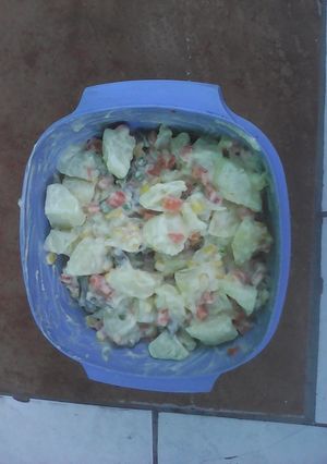 A picture of Frozen vegetables and potato salad.