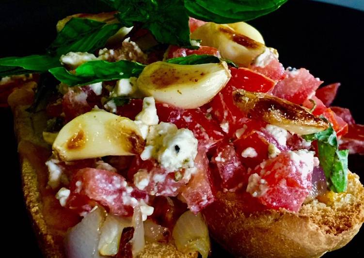 Simple Way to Prepare Favorite Bruschetta with Tomatoes, Roasted Garlic &amp; Shallots