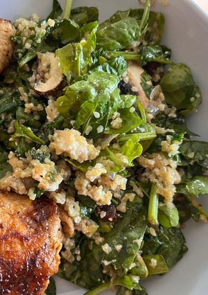 A picture of Kitchen raid Bulgur, spinach and ricotta weekend salad.