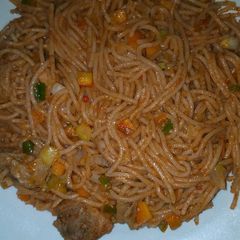 A picture of Jollof spaghetti.