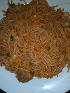 A picture of Jollof spaghetti.