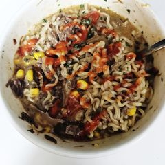 A picture of Leftover Pot Roast Cheesy Beef Ramen Bowl.