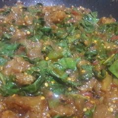 Eggplant with baby Spinach A picture of Eggplant with baby Spinach.