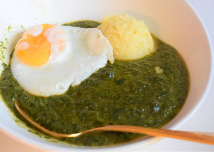 Spinach Sauce with mashed potato and fried egg