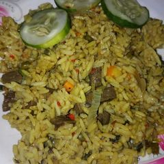 A picture of Veggies and liver Jollof.