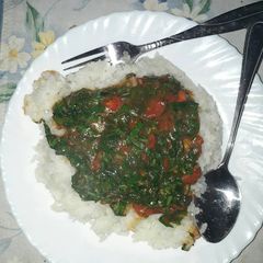 A picture of Kales special with rice.