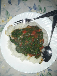 A picture of Kales special with rice.