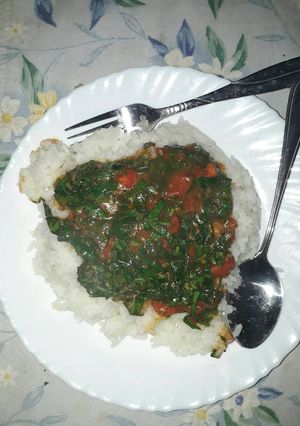 A picture of Kales special with rice.