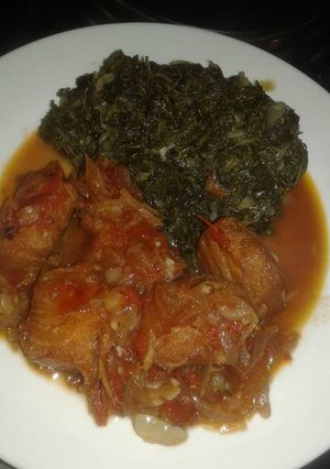 A picture of Beef stew served with Managu.