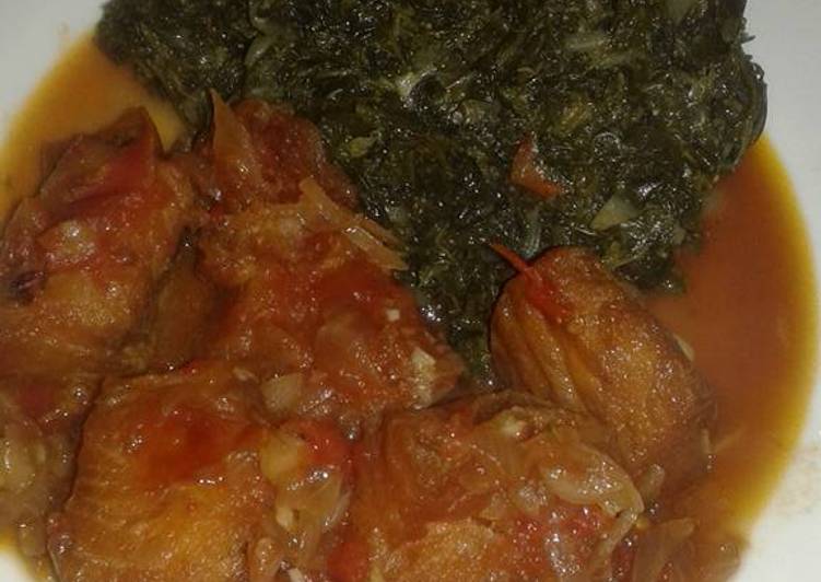 Beef stew served with Managu