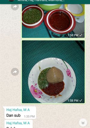 A picture of Tuwon dawa,okro &stew.