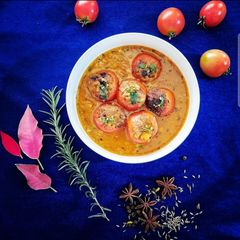 A picture of भरवां टमाटर सब्जी #stuffedtomato with gravy #TRR #W4 #FEB.