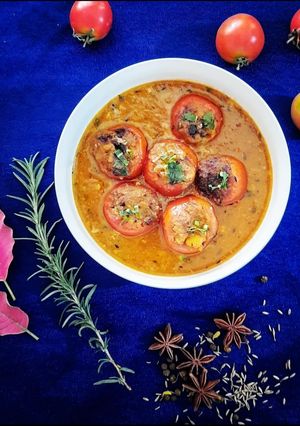 A picture of भरवां टमाटर सब्जी #stuffedtomato with gravy #TRR #W4 #FEB.