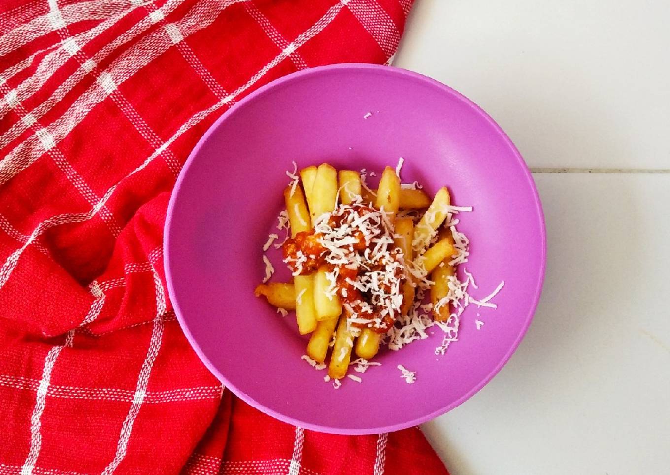 French fries chicken bolognese