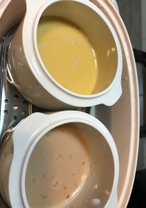 A picture of Steamed egg white and yolk (separately).