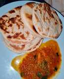 Naan bread with pumpkin soup