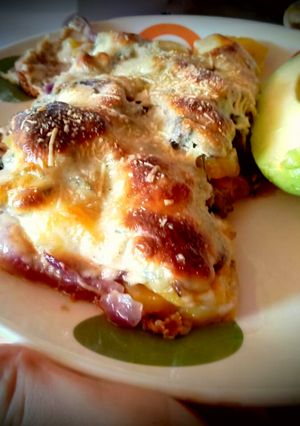 Una foto de Lasagna de champiñones encebollados, sin pasta