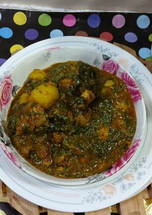 A picture of Mutton spinach fenugreek potato.