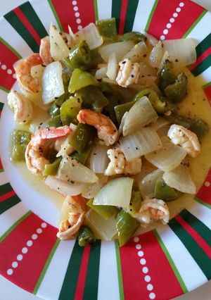 Una foto de Camarones con pimiento