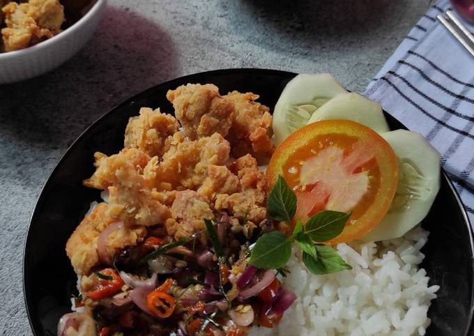 Ricebowl Ayam POPCORN Sambal Matah