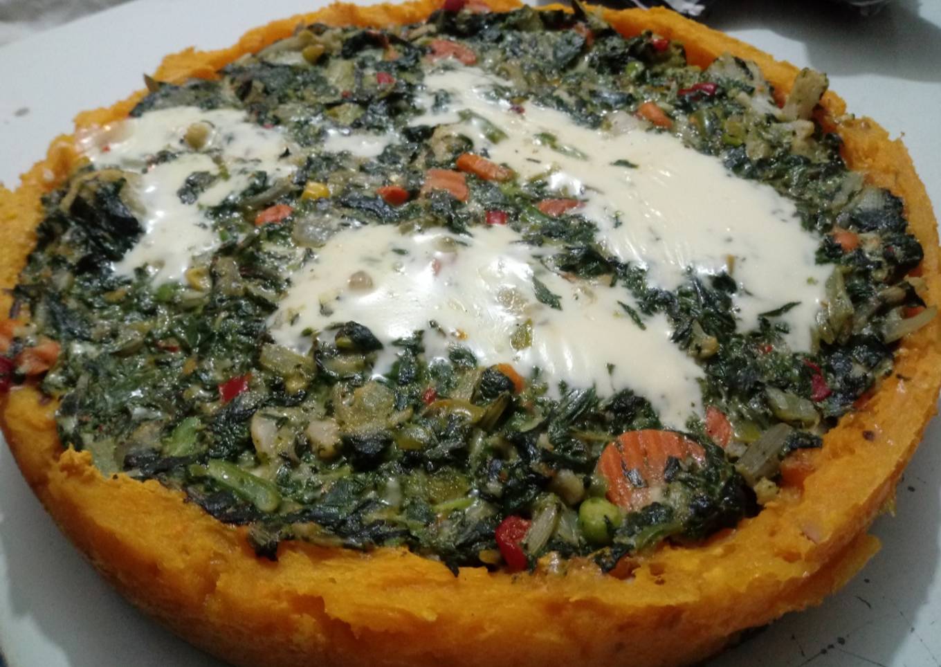 Tarta de espinaca, con masa de calabaza