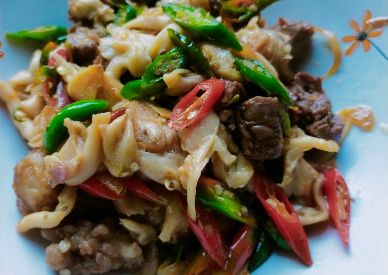 Tumis Jamur Daging sapi Lombok ijo