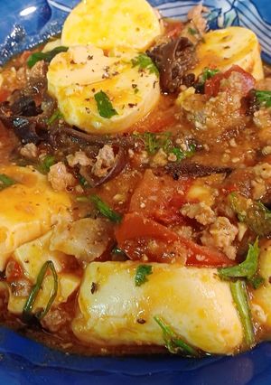 Hình của món Đậu trứng sốt thịt bằm, cà chua.