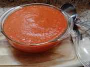 A picture of red pepper soup