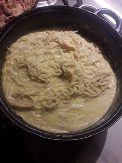 Una foto de Spaghetti en crema de elote