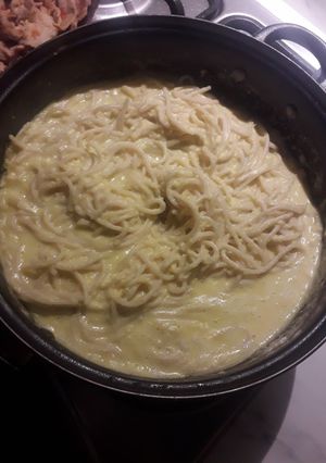 Una foto de Spaghetti en crema de elote