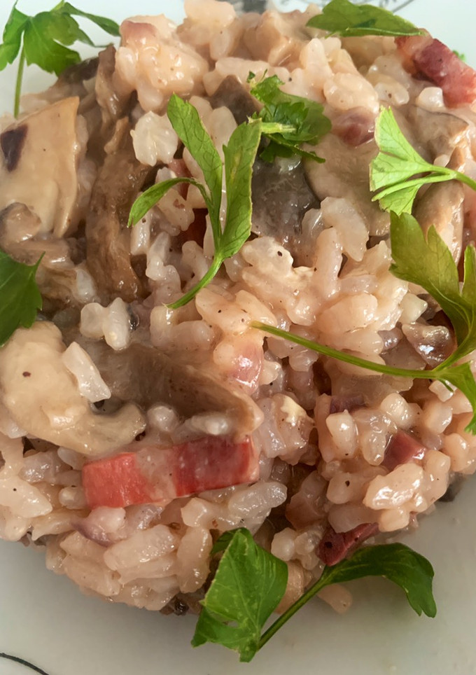 Una foto de Risotto de jamón ibérico y setas