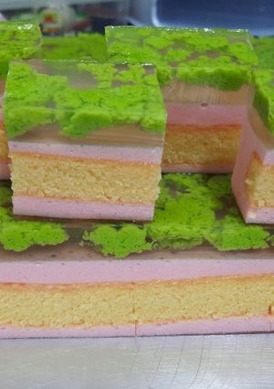 Foto resep 💗💚 Cake Lapis Puding Busa + Lumut 💚💗