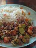 Arroz con salteado mar y tierra