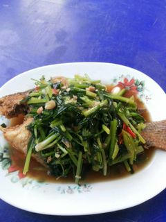 รูปของ ปลานิลทอดกรอบราดผัด​ใบ​ขึ้นฉ่าย