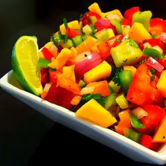 A picture of Mike's Spicy Mango Strawberry Salsa.