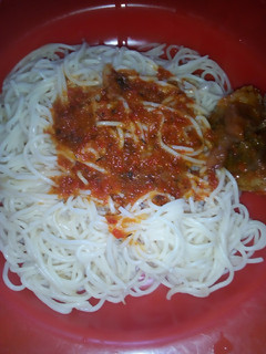 A picture of Spaghetti with stew.