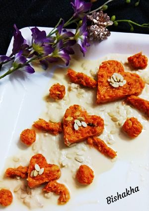 A picture of Carrot Barfi with Rabdi.