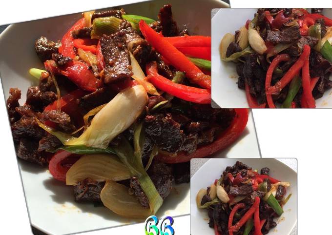 Daging sapi masak paprika (menu sahur/berbuka puasa)