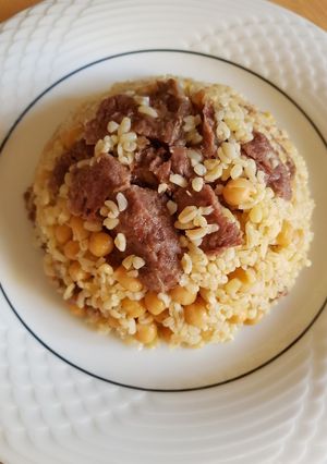 صورة لوصفة برغل مع لحمة وحمص