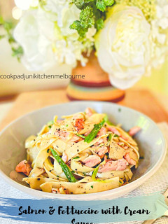 Foto resep Salmon & Fettuccine with Cream Sauce