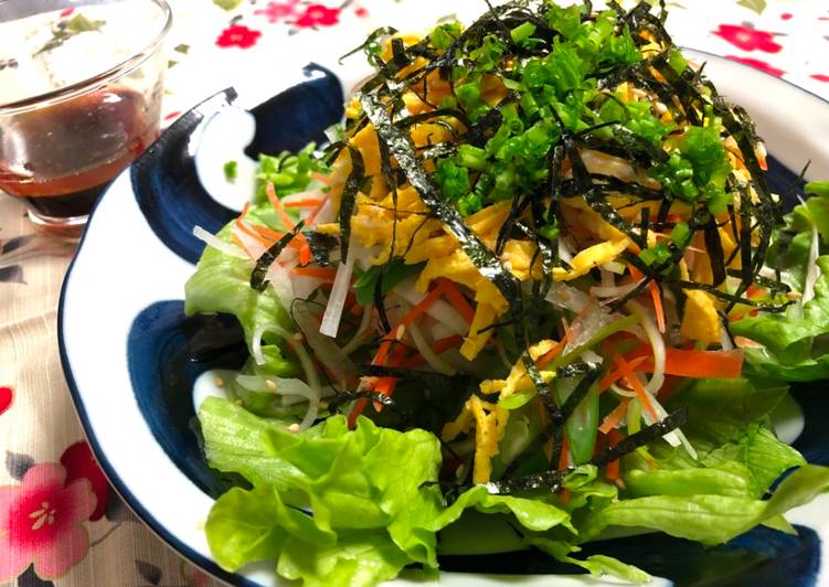 Recipe of Quick Finely Shredded vegetable salad with soy sesame oil dressing