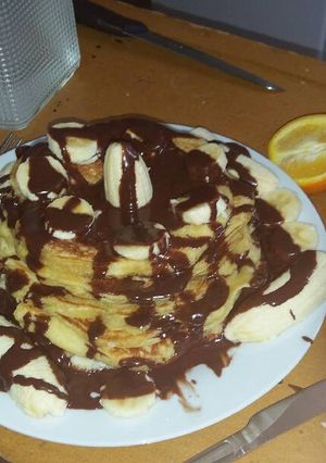 A picture of Chocolate Fountain Pancakes Tower.