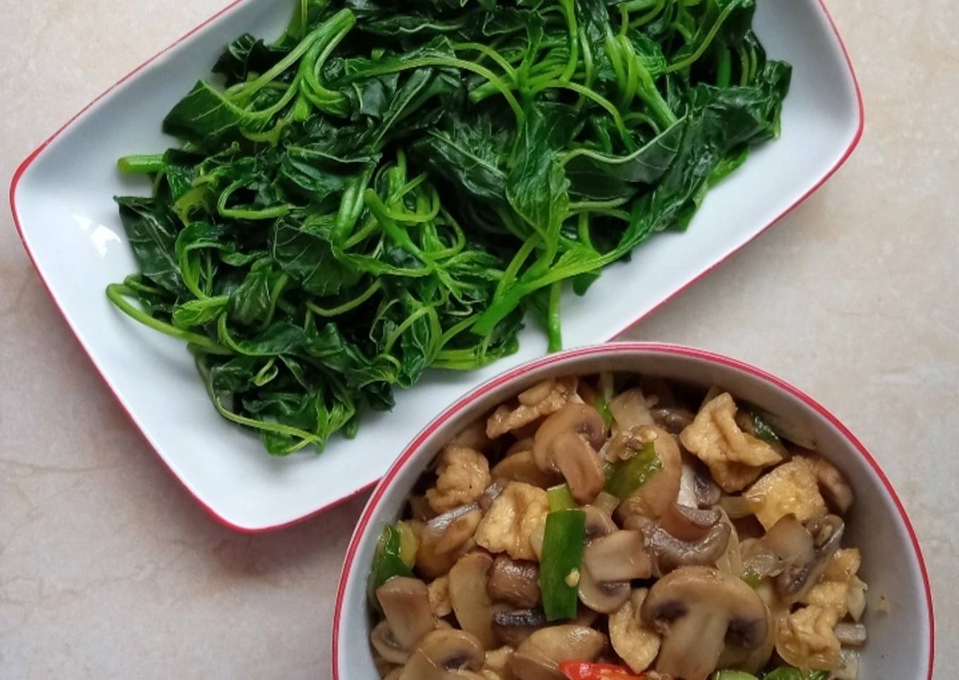 Tumis jamur kancing tahu