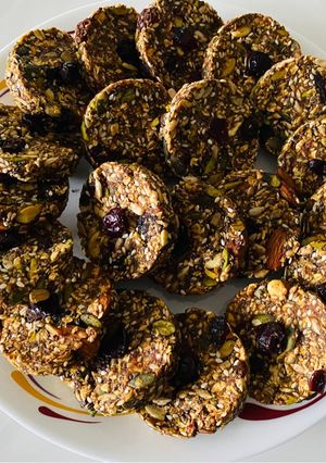 A picture of Vegan and Gluten-Free Date & Granola Cookies.