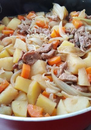A picture of Meat and vegetable stew.