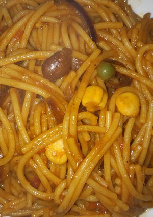 A picture of Fried spags.